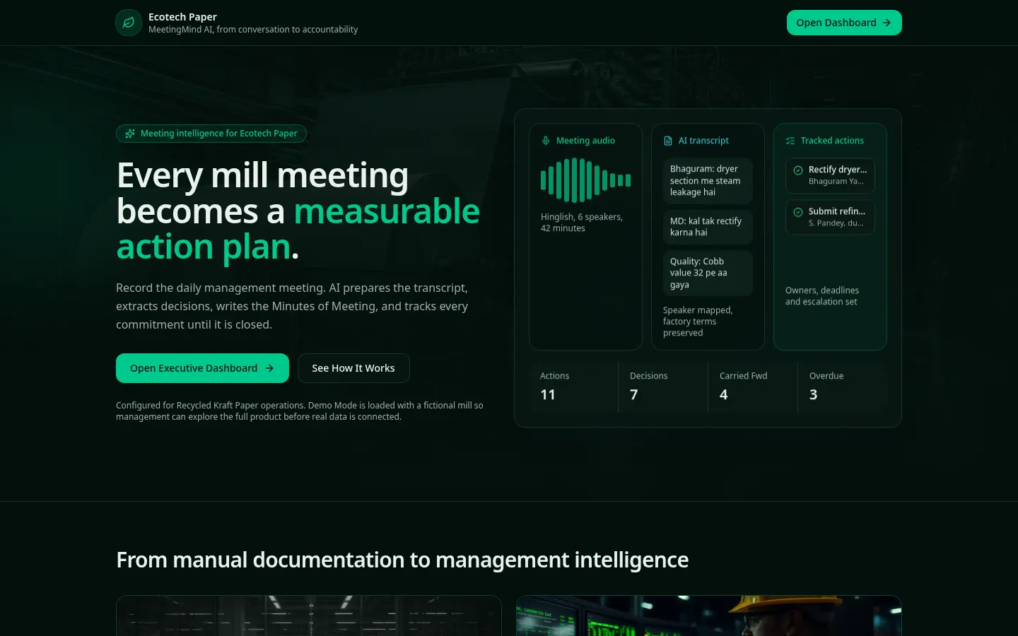 Screenshot of the Meeting Management web application