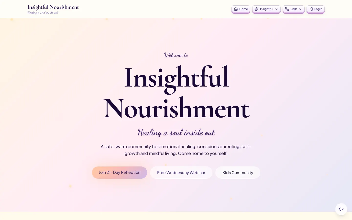 Homepage screenshot of the Insightful Nourishment community website